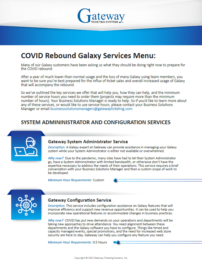 COVID Rebound Gateway Services Menu Gateway Ticketing Systems